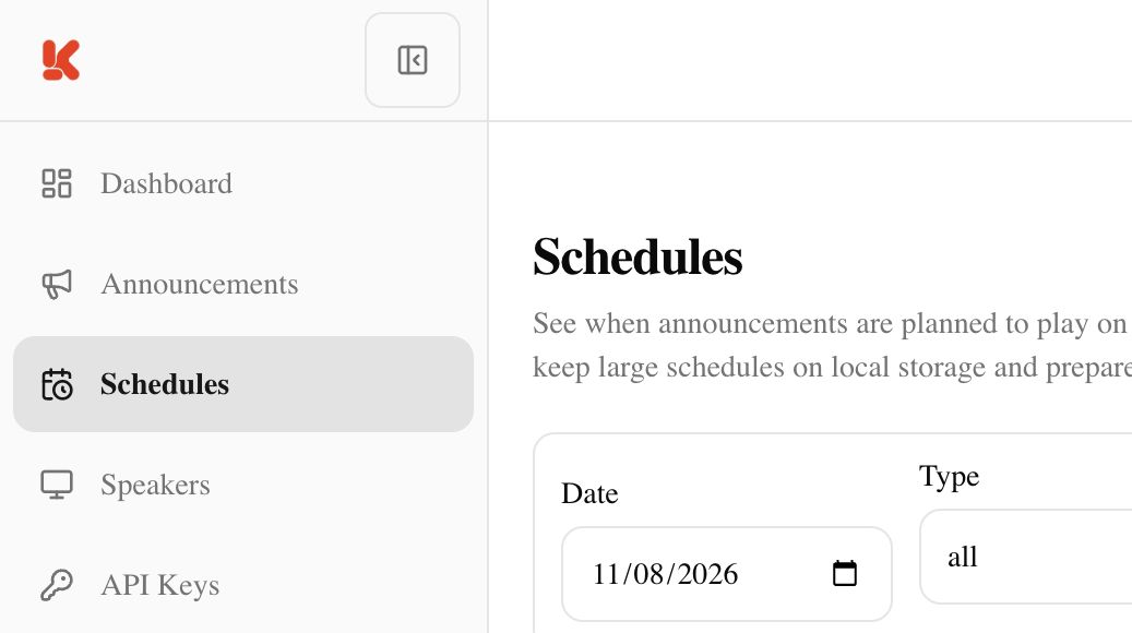 PITCH schedule view showing planned announcements on a clear timeline.