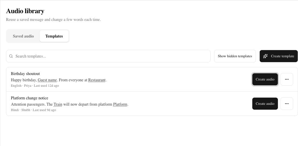 PITCH Audio library with reusable Templates ready to create audio.